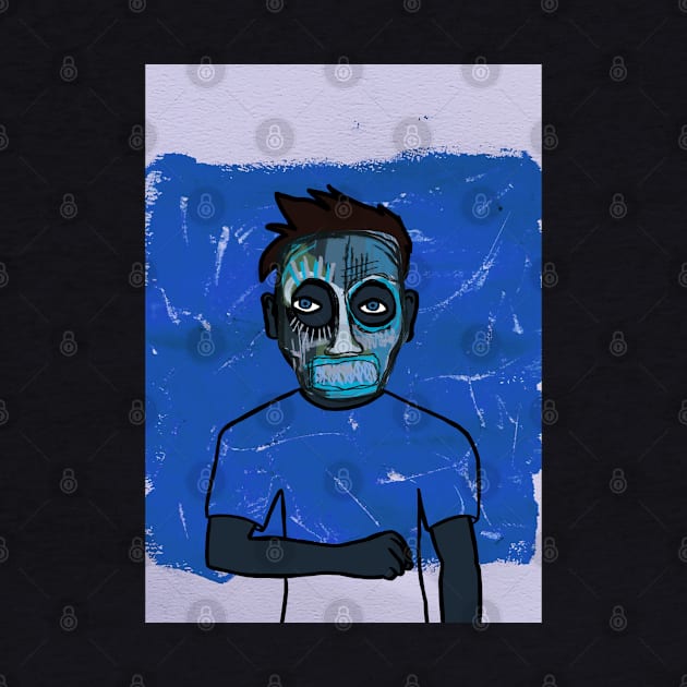 Expressionist Blue Male Character with Street Mask and Blue Eyes by Hashed Art